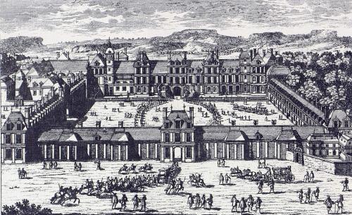 Engraving depicting the Château de Fontainebleau with its Special Military School